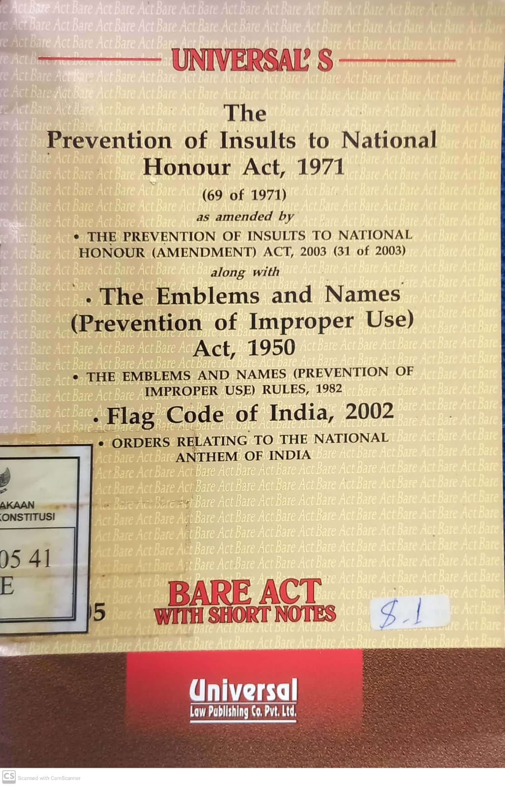 Cover Prevention of Insults to National Honour Act, 1971