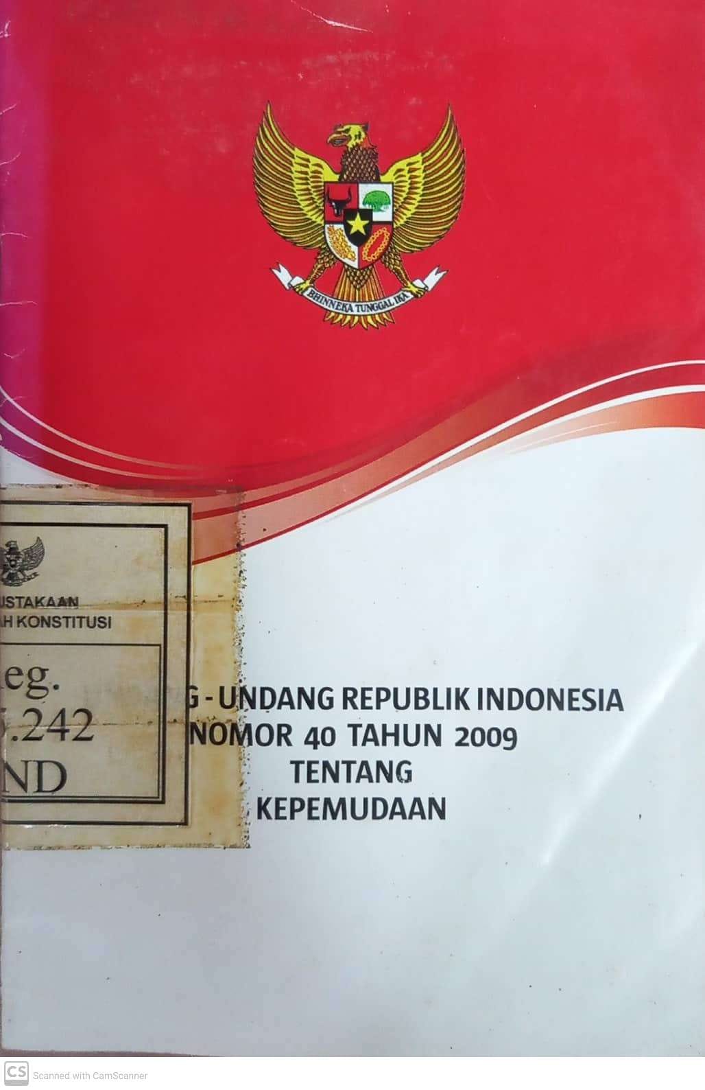 Cover Undang-Undang Republik Indonesia Nomor 40 Tahun 2009 Tentang Kepemudaan
