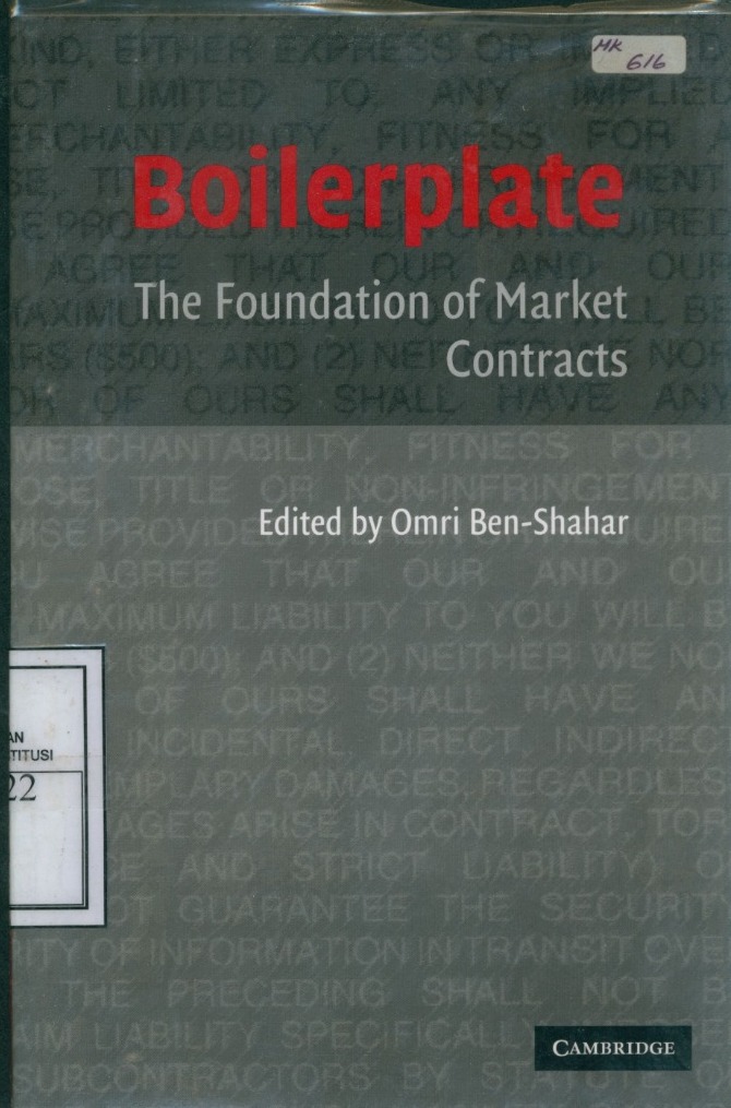 Cover Boilerplate :  The Foundation of Market Contracts / Edited by Omri Ben-Shahar